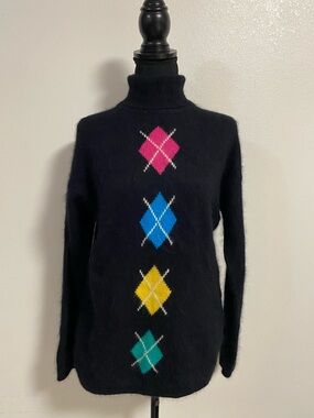 Chaus Sweater Women Size Small Black Turtleneck Sweater Argyle Diamonds Vintage